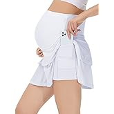 Maternity Tennis Golf Skirt Over The Belly Flowy Pregnancy Athletic Skorts Built-in Shorts High Waisted Ruffle Pockets