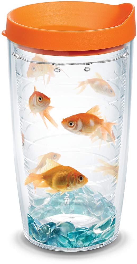 TervisGoldfish Tumbler with Wrap and Orange Lid 16oz, Clear