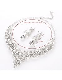 Youfir - Juego de collar y pendientes de perlas de imitación con diamantes de imitación para novia, vestido de fiesta