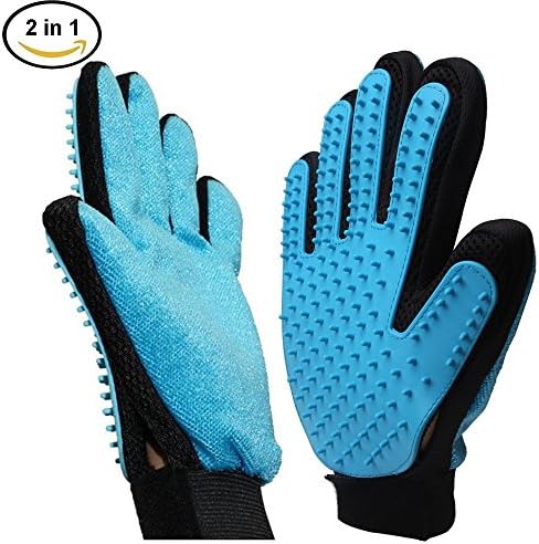 Deshedding Glove/Brush for Grooming Cat &amp; Dog | Gentle Hair Remover Tool for your Shedding Pet | 2 in 1 Pet-Grooming/Furniture Fur Removal | Perfect for Long &amp; Short Haired Pets | 1 Glove (Blue)
