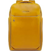 Piquadro - Blue Square Leather Backpack Laptop 15.6" - Men - Yellow | Padded straps, Roomy, Organised compartments, Office, Business, Business Travel and Everyday Use