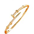 NMAVXKLI Nail Bangle Bracelet for Women 18K Gold Plated Cubic Zirconia Stones Titanium Steel Bracelet Jewelry Valentines Christmas Gifts