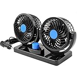 Taotuo 12V Electric Car Fan 360 Degree Rotatable 2 Speed Dual Head Car Auto Cooling Air Circulator Fan for Van SUV RV Boat Auto Vehicles Golf
