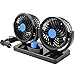 Taotuo 12V Electric Car Fan 360 Degree Rotatable 2 Speed Dual Head Car Auto Cooling Air Circulator Fan for Van SUV RV Boat Auto Vehicles Golf