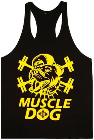NewFi GYM Muscle Workout T-Shirt Bodybuilding Tank Top Muscle DOG For Men (Black yellow, L)