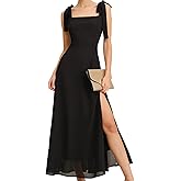 RIHOAS Wedding Guest Dresses for Women Cocktail Square Neck Chiffon Spaghetti Strap Tiered Maxi Dress