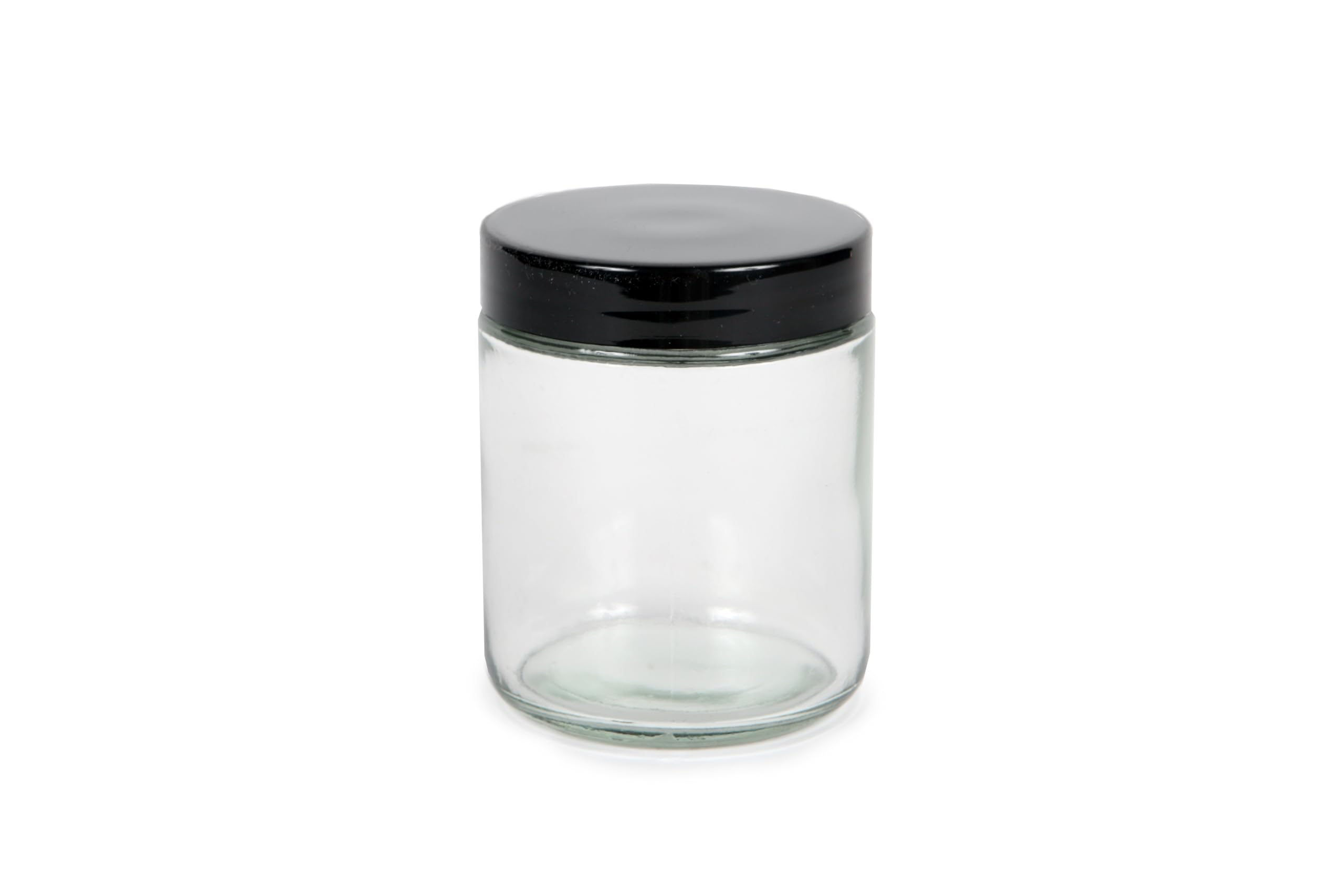 Vivaplex Clear, 8 ounce, Round Glass Jars, with Black Lids - 8 pack
