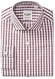 Ben Sherman Men's Slim Fit Exploded Gingham Spread Collar Dress Shirt, Wine/Grey, 16.5