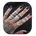 Setita 13 Pieces Turkish Elephant Moon Turquoise Joint Knuckle Nail Midi Ring Set Boho Ring Set (Ancient silver)