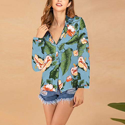 image for GHrcvdhw Women's Casual Bohemian Print Cotton Slutty Lapel Long-Sleeve