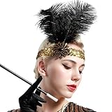 BABEYOND 1920s Flapper Headband Roaring 20s Sequined Showgirl Headpiece Great Gatsby Headband with Feather Gold