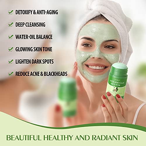 Clay Stick Mask for Blackheads Remover and Pores, Purifying Clay Stick Mask Avocado Dead Sea Mud Mask with Gua Sha Tool, Facial Mask Moisturizes, Improve Skin Dullness, Oil Control and Anti-Acne