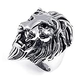 KONOV Men's Biker Vintage Stainless Steel Lion Ring, Silver
