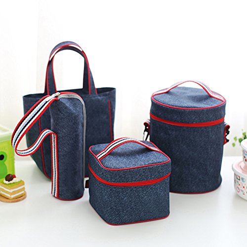 Insulated Lunch Bag Cooler Tote Bags For Women Men Kids, Travel Picnic Foods Box Drinks Thermal Carry Bag Container Organizer Case Handbag (Cylinder-Blue&Red, 7.9x9.8inch) - Thumbnail 4