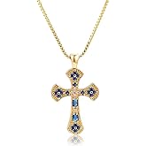 Fohufo Gold Plated Cross Necklace for Women - 14K Gold Plated Clover Cross Necklace, Christian Gifts for Women Confirmation Baptism Birthday Christmas Gift