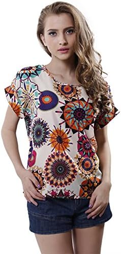 Women Fashion Leopard Short Sleeve Chiffon Blouse and Tops Casual Ladies Shirts
