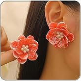 Bohemian Colorful Crystal Flower Earrings,Vintage Acrylic Matte Floral Pendant Earrings Fashion Cute Layered Petal Studs Statement Summer Jewelry for Women