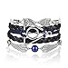 AFAF Handmade Harry Potter-Deathly Hallows Inspired Silver Triangle Owls/Snitch Bracelet-Black Leather Braid/Rope(Black+Blue)