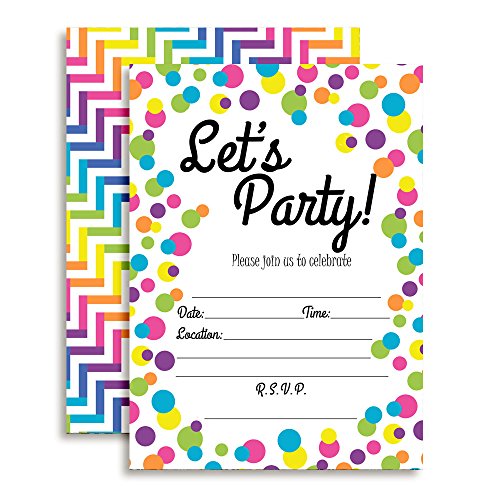 Amanda-Creation-Rainbow-Polka-Dot-Lets-Party-Birthday-Party-Fill-in-Style-Invitations-Set-of-20-Including-envelopes