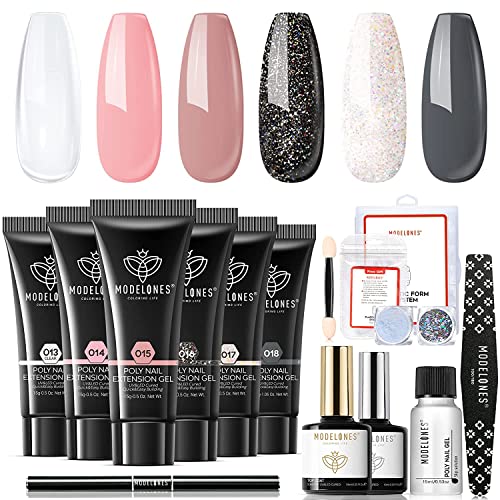 Modelones Poly Nail Gel Kit Enhancement Builder Nail Gel Nude Gray Pink Glitter Nail Extension