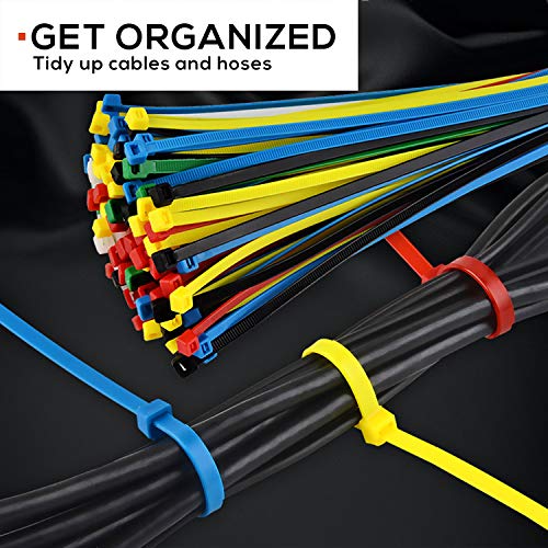 Nylon Zip Cable Tie Kit,Multi-Purpose Self-Locking Cable Ties Wire Tie Wraps - 650 Pieces (Combo Pack)- Multi Color,Assorted Lengths 4", 6", 8", 11" (45-LB Strength)