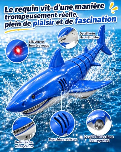 KOKODI Shark Remote Control Robot Luminous for Kids 3 Years and Above - Waterproof Water Toy for Swimming Pool and Summer Bath, Waterproof Remote Control Birthday Gift Unisex Boy Girl