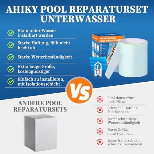 AHIKY Swimming Pool Patch, PVC Waterproof Swimming Pool Patch 10 cm x 250 cm, Inflatable Spa Repair Kit, Underwater Repair Tape, Can Be Used as a Substitute for Glue, Sealant