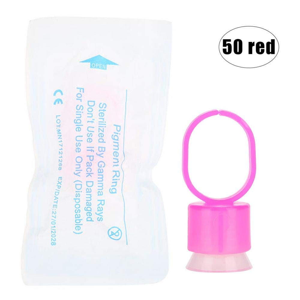 Tattoo Ink Holder Ring, Tattoo Ink Ring Cups With Sponge Pigment Holder Permanent Makeup Tool Ink Cup Pigments ink Container Eyelash Makeup Ring Holder Tattoo Supplies Eyebrow Tattooing(50pcs-red)