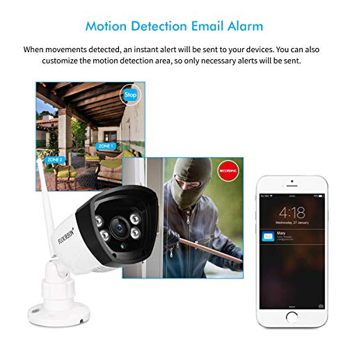 FLOUREON 4CH 1080P Security Camera System Wireless Video Recorder NVR kit with 4X HD 720P 1.0MP CMOS Lens Weatherproof Indoor Outdoor IP Cameras, Motion Detection, Easy Remote Access, Night Vision