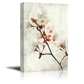 Canvas Wall Art - Watercolor Painting Style White Cherry Blossom on Branch - Giclee Print Gallery Wrap Modern Home Art Ready to Hang - 12x18 inches