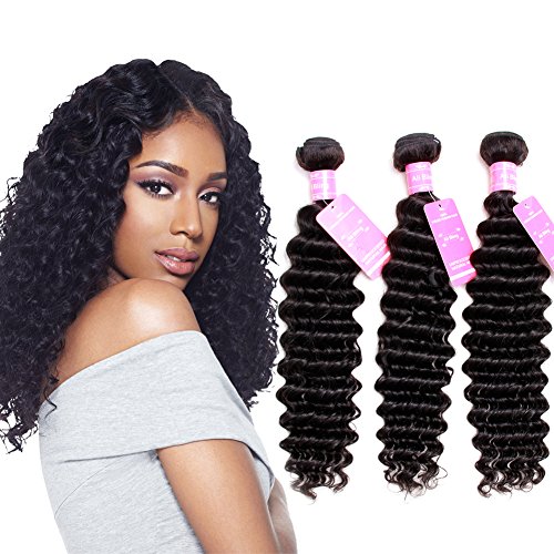Brazilian Virgin Hair Grade 8A Deep Curly Wave 3 Bundles Human Hair Black Color Hair Extensions Can Be Dyed and Bleached (14 16 18)