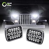 7x6 5x7 LED Headlights H6054 H5054 [Black Finish] [45W] [H4 Plug & Play] [Low/High Beam: 6/15 LEDs] - H6054LL 69822 6052 6053 Head Light for Jeep Wrangler YJ Cherokee XJ
