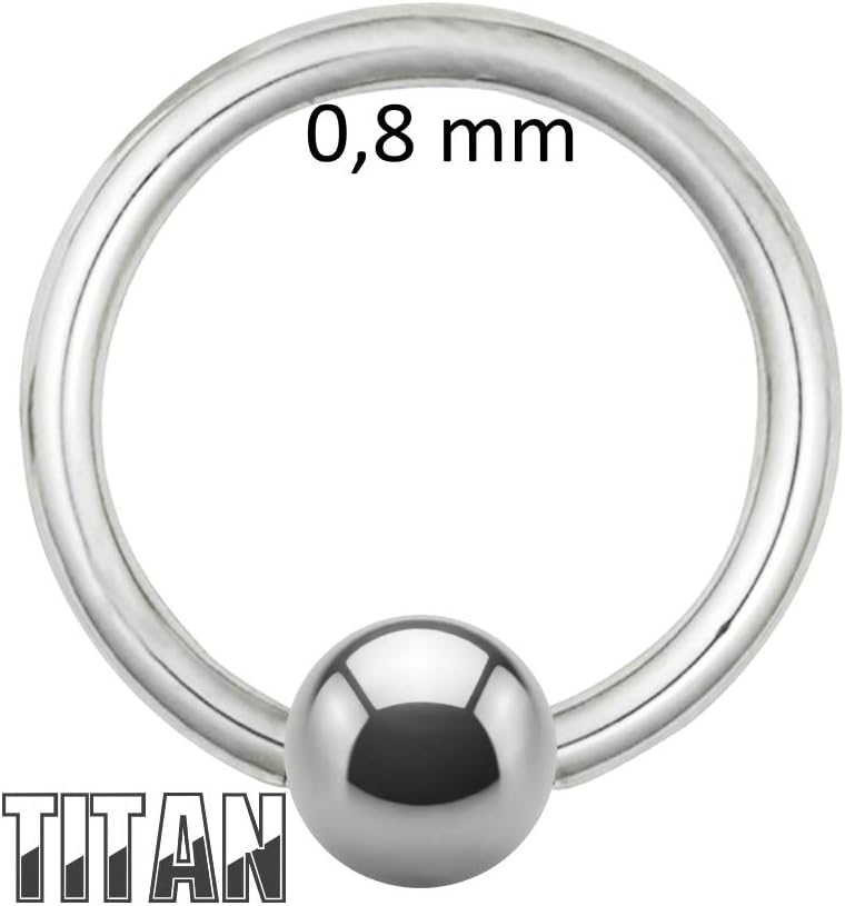 Premium 0.8 mm Titanium Ball Closure Ring – 3 Sizes (Silver) – Clamping Ring Piercing made of titanium ball closure ring