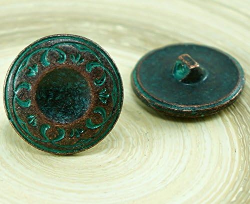 1pc Sun Flower Czech Green Turquoise Patina Aged Copper Button Size 10, 22.5mm