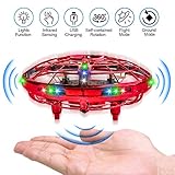 UFO Drones for Kids, Hand-Operated Flying Toys with 360 Degree Rotating, Kim Player Flying Drone with Newest 2 Game Modes - Flying & Ground, USB Charge Cool LED Light Mini Drone for Boys & Girls, Red