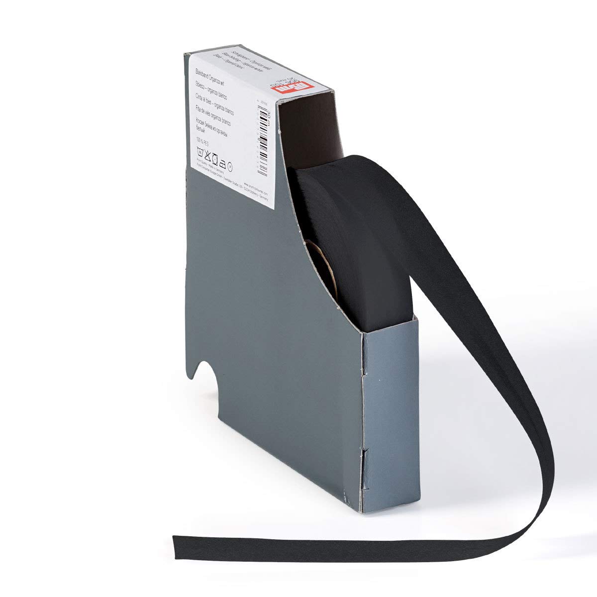 Prym Organza Bias Binding Black, 100% Polyester, 20 mm Falzung: 40/20 mm | 30 m