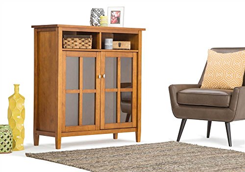 Simpli Home AXWSH005 Warm Shaker Solid Wood 39 inch Wide Rustic Medium Storage Media Cabinet in Honey Brown