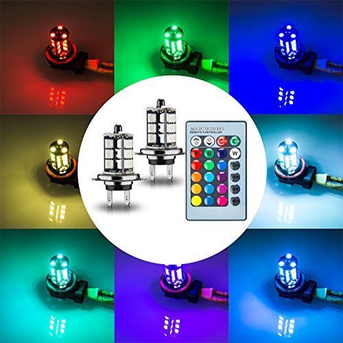 YIJINSHENG 2PCS 27SMD 12V multi-color RGB 5050 H11 H8 HB3 HB4 9006 9005 LED Replacement fog lights reversing lights with Headlight Bulb remote Control (YK.RGB.H7) - Thumbnail 3