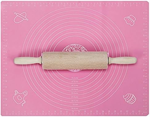 Xubox Silicone Baking Mat, Non-Stick Pastry Mat with Measurements, Anti-Slip Counter Mat for Rolling Dough, Heat Resistant Oven Liner, BPA Free, Reusable, Easy to Clean, Large 15.7 x 19.7 Inch, Pink