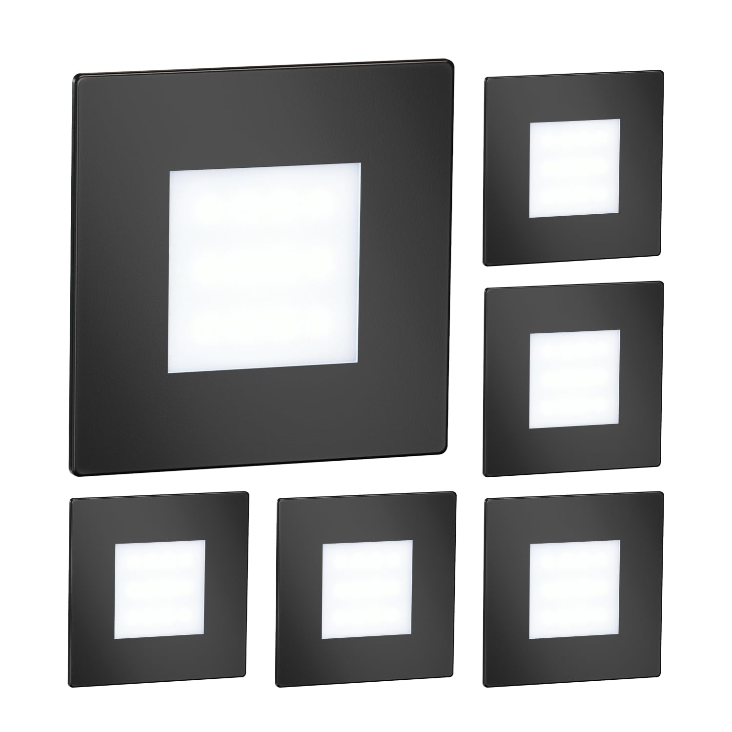 ledscom.de 6 LED Staircase Light/recessed wall Light FEX for Indoors and Outdoors, Angular, Black, 85 x 85mm, Cool White