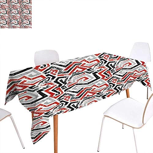 familytaste Grunge Printed Tablecloth Twisting Lines Curves Abstract Worn Looking Shapes African Influences Rectangle Tablecloth 60"x90" Vermilion Black Pale Grey