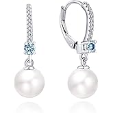 JO WISDOM 925 Sterling Silver Freshwater Pearl Hoop Earrings with Dangle Real Pearl,Simulated Pearls