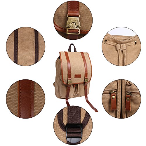JINS&VICO Canvas Hiking Backpacks Rucksack Vintage Backpack Casual Double-shoulder Backpack for College School Travel Hiking (Khaki)