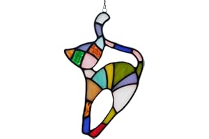 BOXCASA Cat Stained Glass Suncatcher for Window,Rainbow Cat Stretching Rainbow Bridge Cat Gifts for Cat Lovers,Colorful Stained Glass Window Hanging Cat Themed Gifts for Women