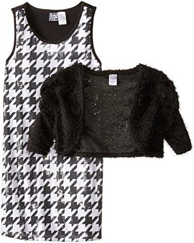 Pogo Club Big Girls' Alexis Plaid Dress with Removable Faux Fur Shrug, Black, Small/7/8