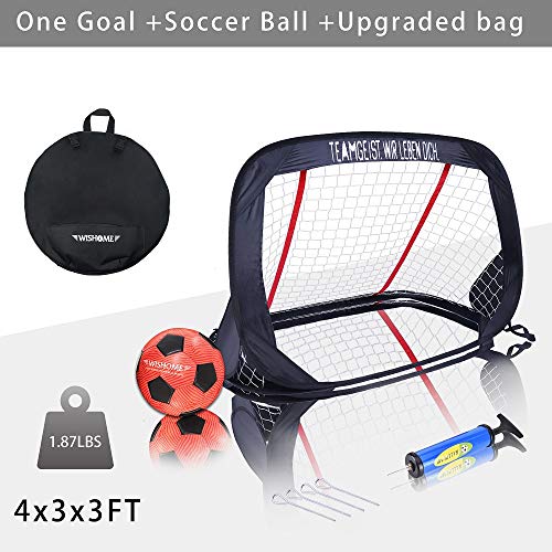 WisHome 4FT Foldable Children Pop-Up Play Goal for Outdoors Portable Square Soccer Goal with Carrying Bag Practice Training Sports Gift Idea for Kids (Single Goal with Ball)