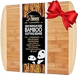 ORGANIC BAMBOO CUTTING BOARD- EXTRA LARGE PREMIUM KING SIZED 18''x 14'', with 2 oz DRIP GROOVE, WARRANTY INCLUDED, Eco Friendly Wood, Perfect Wooden Cheese Board or Serving Platter, NON-SLIP