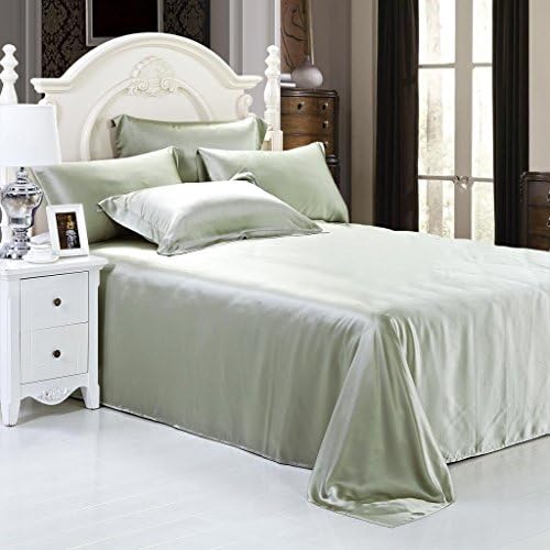 LUXUER - Silk Flat Sheet/ Blanket 1-Piece Machine Washable Handmade 100% Pure Mulberry Silk for All Seasons Queen Size, Green