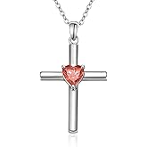 Molenia Birthstone Cross Necklace for Women: Valentine's Day Gifts for Her 12 Month Heart Pendant Faith Protection Necklace White Gold 925 Sterling Silver Jewelry Girlfriend Wife Christian Religious