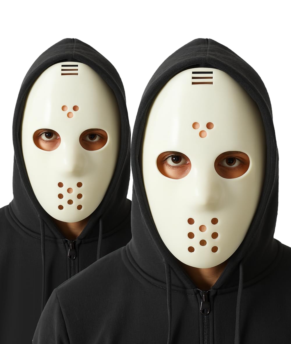 Komonee 2 x Halloween Mask Jason Hockey White Costume Adult Outfit Scary Spooky Horror Party Face Fancy Dress Cosplay For Men Women (HM22)